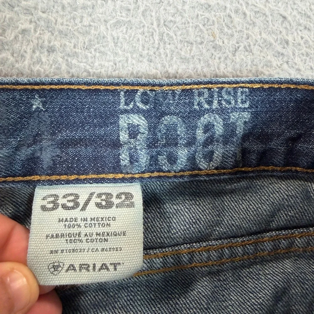 Ariat Mens Low Rise Bootcut Jeans 33x32 Medium Wash Distressed Denim Blue